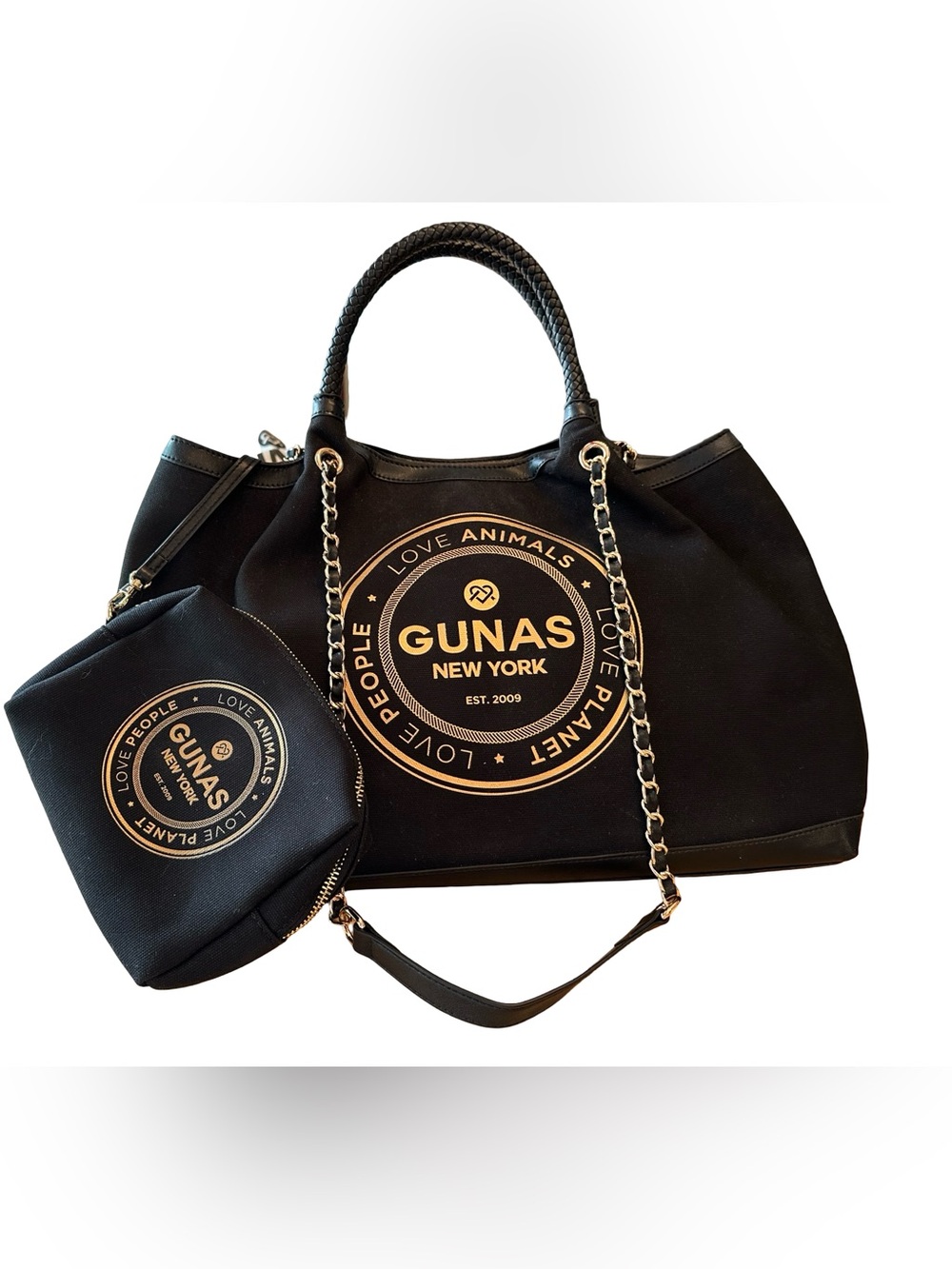NWOT Gunas New York “Ruth” Double Handle Black Vegan Canvas Tote - Picture 7 of 9